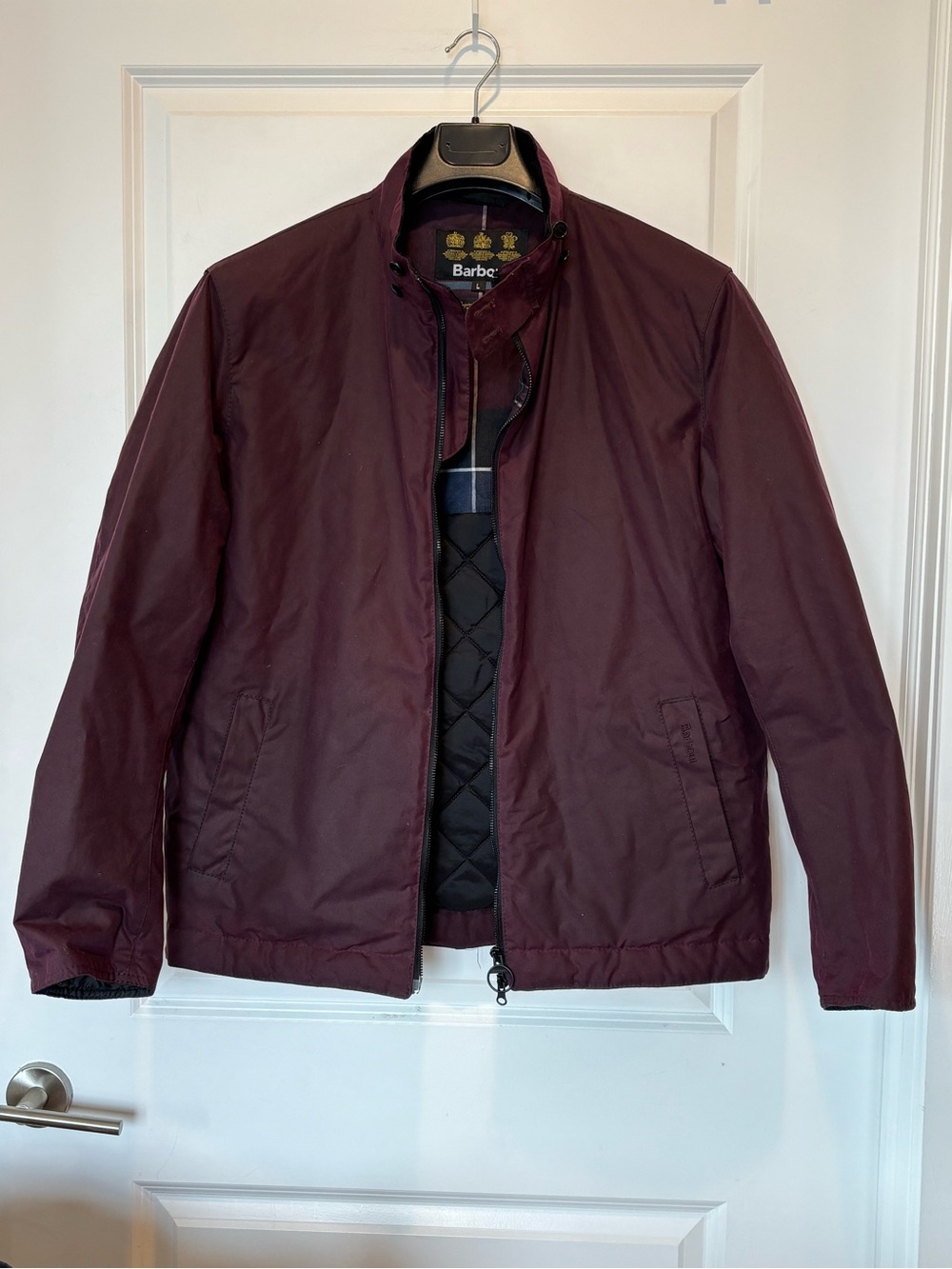 Barbour Waxed Jacket L Men's Red Barnby Harrington Bomber Coat Rare Insulated